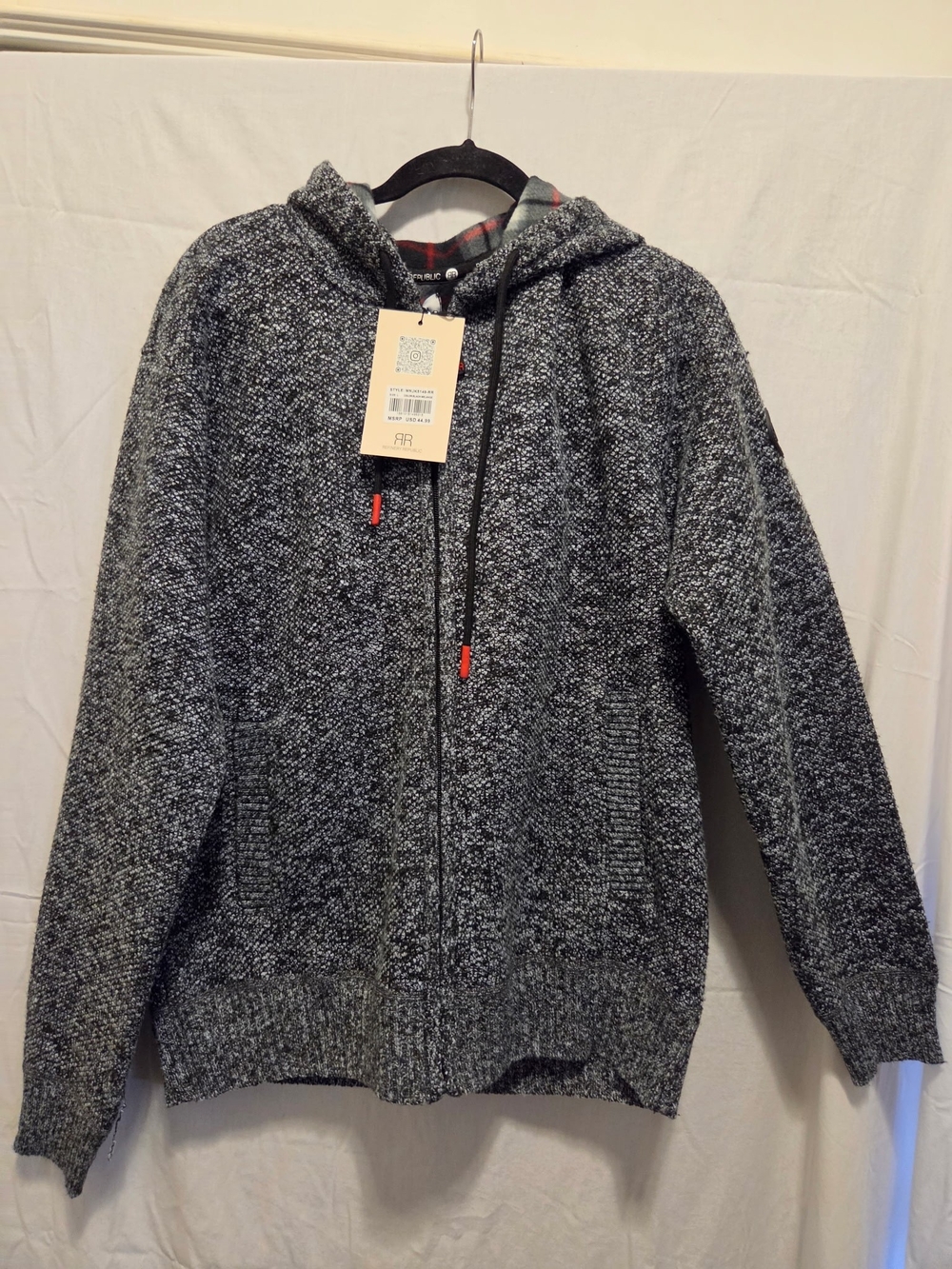Men's Gray Marled Zip Hoodie Jacket with Hood